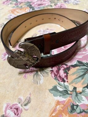 Brown Leather Belt with Eagle Buckle
